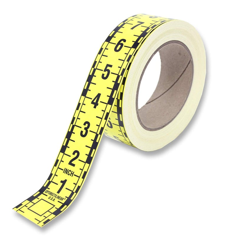 Oregon Rule Co. Adhesive Continuous Ruler Roll Tape â€“ Fractional â€“ 1 1/2 Inches Wide, 12 Inch Long X 105 Repeats â€“ Vertical Up â€“ Yellow - Image 1